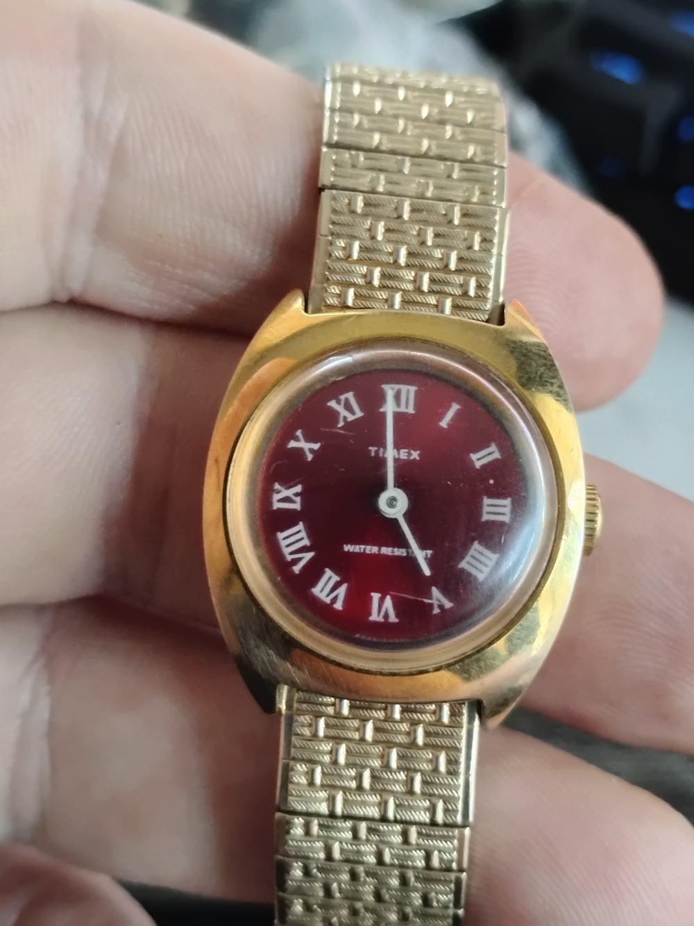 Timex Gold-Tone Watch with Red Dial